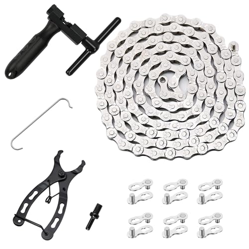 Bike Chain Kit, Single/6/7/8/9/10/11/12 Speed Multi-Function Bike Mechanic Repair Kit, Chain Breaker and Bike Link Plier with Hook and 6 Pairs Bicycle Buckle, Reusable (6/7/8 Speed Bike Chain Kit)