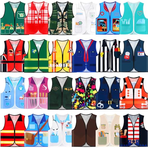 Geyoga 24 Pcs Kids Community Helper Dress Up Vest Career Cosplay Cloth Toddlers Occupation Pretend Play Costume