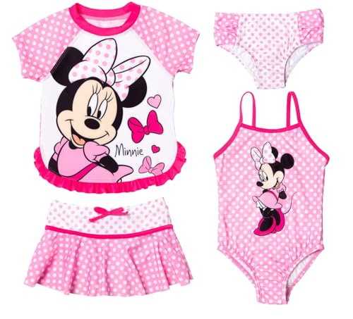 Disney Minnie Mouse Toddler Girls One Piece Bathing Suit Rash Guard Modest Swimsuit Skirt and Bottom 2T