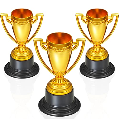 3 Pcs Mini Trophies, Gold Small Trophy Cups, Plastic Award Trophy Winner Trophies for Kids Sports, Rewards, Winning Prizes, Competitions Ceremony Halloween Party Favors