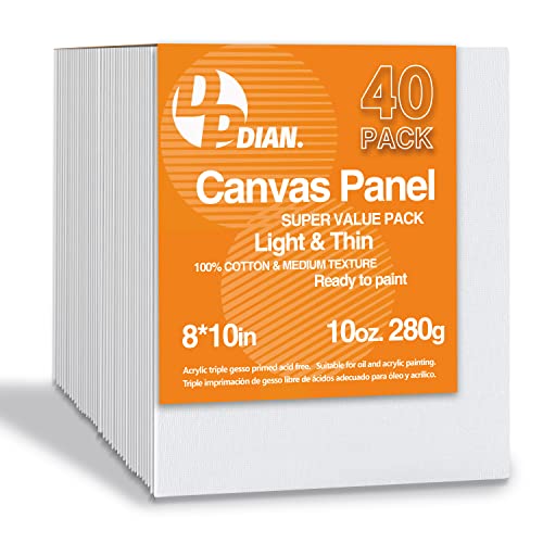 Canvas Boards for Painting 40 Pack, 8 inch x 10 inch Super Value Pack, Artist Canvas Panels for Oil & Acrylic Painting