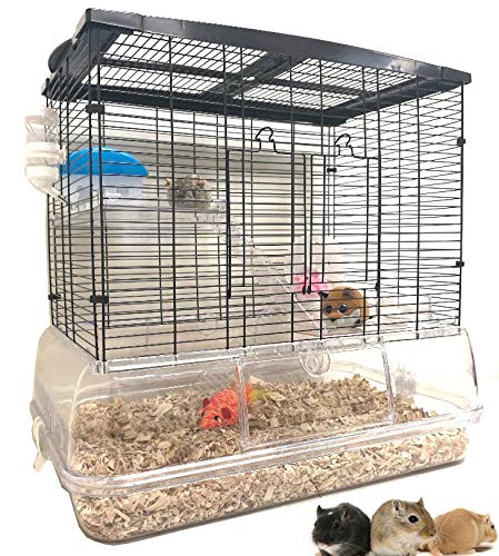 Large 3-Floor Clear Transparent Cage for Hamster Guinea Pig Habitat Rodent Gerbil Rat Mice Mouse (Sparkle Clear - Black)