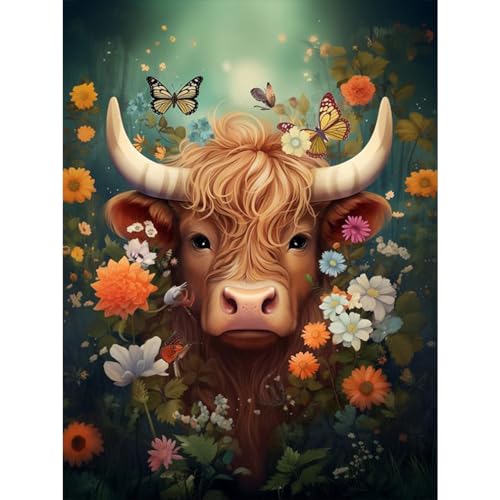 Diamond Painting Kits for Adults Highland Cow-Highland Cow Diamond Art for Adult,Highland Cow Gem Painting Crafts Home Wall Decor,DIY 5D Gem Art Highland Cow Perfect for Relaxation(12*16inch)