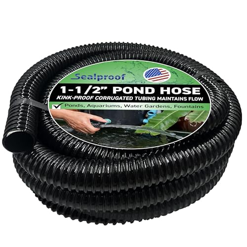 Sealproof Kinkproof 1-1/2' Dia Waterfall, Pond Tubing, 1-1/2-Inch ID, 20 FT, Black Corrugated PVC Strong Flexible Tubing, Made in USA