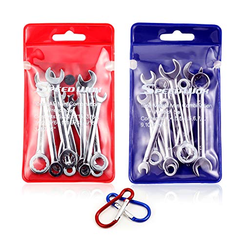 SPEEDWOX Mini Wrench Set Metric SAE Ignition Wrench Sets Open and Box End Wrench Set Small Wrench Set Combination Wrench Sets with Storage Pouches and Key Chains, 4mm-11mm & 5/32'-7/16'