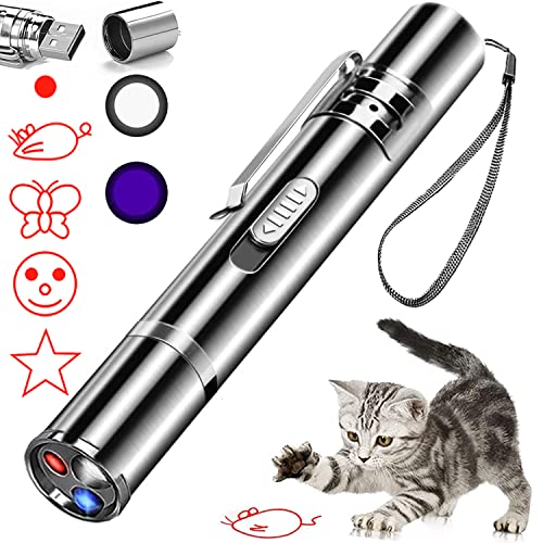 Cat Laser Toy, Red Dot LED Light Pointer Interactive Toys Indoor Cats DogsLaser, Long Range 5 Modes Laser Projection Playpen for Kitten Outdoor Pet Chaser Tease Stick Training Exercise,USB Recharge