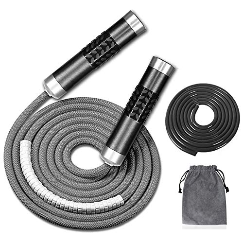 Redify Weighted Jump Rope for Workout Fitness(1LB), Tangle-Free Ball Bearing Rapid Speed Skipping MMA Boxing Weight-loss,Aluminum Handle Adjustable Length 9MM Fabric Cotton+9MM Solid PVC