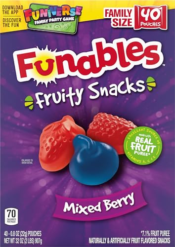 Funables Fruit Snacks, Mixed Berry Fruit Flavored Snacks, 0.8 ounce Pouches (Pack of 40)