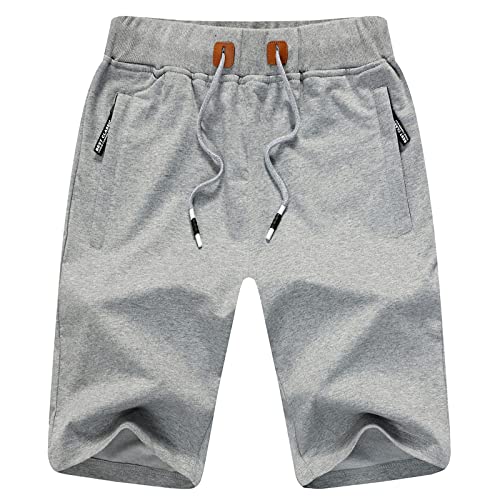 JustSun Mens Shorts Casual Sports Classic Fit Joggers Shorts with Elastic Waist Zipper Pockets Light Grey 2X-Large