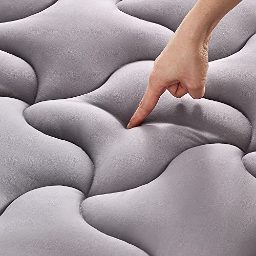 SLEEP ZONE Cooling Mattress Topper Twin Mattress Pad, Quilted Fitted Mattress Cover, Machine Washable, Soft Fluffy Down Alternative, Deep Pocket 8~21 inch (Grey, Twin)