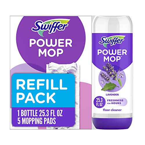 Swiffer PowerMop Multi-Surface Refill Pack for Floor Cleaning, Includes 5 Mopping Pad Refills, 1 Cleaning Solution with Lavender Scent