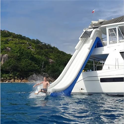 Gueploer Private Dock Water Inflatable Yacht Water Slide with Safety Net and Electric Air Pump Suitable for Marine Parks, Ships,19.6Ft/6M