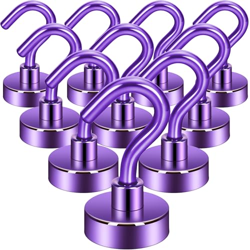 Neosmuk Magnetic Hooks, Heavy Duty Earth Magnets with Hook for Refrigerator, Extra Strong Cruise Hook for Hanging, Magnetic Hanger for Cabins, Grill (Purple, Pack of 10)