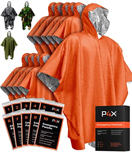 PREPARED4X Emergency Blanket with Mylar Blanket Liner - Survival Blankets for Car - Heavy Duty, Waterproof Camping Gear– 10 Pack (Orange)