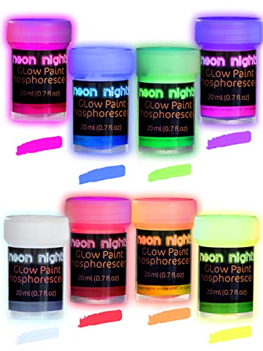 neon nights Glow in The Dark | Luminescent | Phosphorescent | Self-Luminous Paint - Set of 8