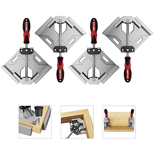 WETOLS Corner Clamp 4pcs - 90 Degree Right Angle Clamp - Single Handle Corner Clamp with Adjustable Swing Jaw Aluminum Alloy, Photo Framing, Tools for Men Gifts- WE709