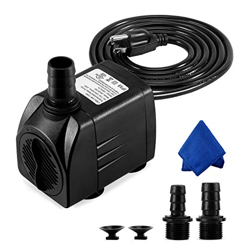 CWKJ Fountain Pump, 400GPH Submersible , Durable 25W Outdoor Water Pump with 6.5ft Power Cord, 3 Nozzles for Aquarium, Pond, Fish Tank, Water Pump Hydroponics, Backyard Fountain