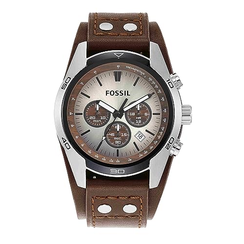 Fossil Men's Coachman Quartz Stainless Steel and Leather Chronograph Watch, Color: Silver, Brown (Model: CH2565)