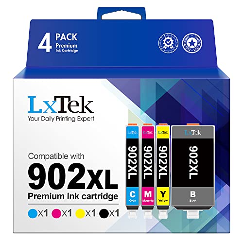 LxTek Compatible Ink Cartridge Replacement for HP 902XL Ink Cartridges Combo Pack, Replacement for HP 902 Ink Cartridges Compatible with Officejet 6978 6968 6962 6958 Printer (4 Pack)