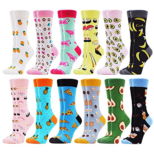 WeciBor Women's Cute Funny Food Fruit Pattern Crazy Combed Cotton Socks - 12 Pack - Size 8-12