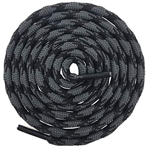 DELELE 2 Pair Round Wave Non Slip Outdoor Mountaineering Climbing Shoe Laces String Rope Dark Gray&Black Hiking Shoelaces Men Women Shoestrings-55 inch