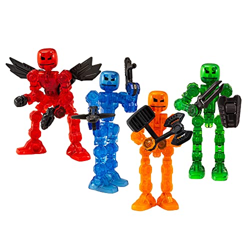 Zing Klikbot Complete Set of 4 Poseable Action Figures with Weapons, Translucent, Create Stop Motion Animation, for Ages 6 and Up (Series 1 Heroes)