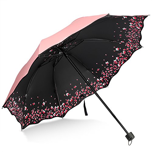 Sakura Umbrella-Windproof Anti Rain/Sun,Cherry Blossom Folding Umbrella (Pink)
