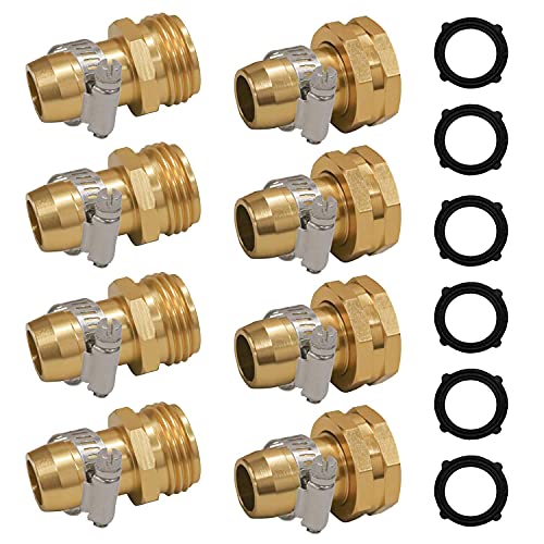 Hourleey Garden Hose Repair Connector with Clamps, Fit for 3/4' or 5/8' Garden Hose Fitting, 4 Set