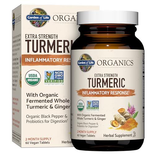 Garden of Life Organics Extra Strength Turmeric Inflammatory Response 60 Tablets-100mg Curcumin (95% Curcuminoids) Black Pepper, Probiotics, Organic Non-GMO Vegan Gluten Free Herbal Supplement