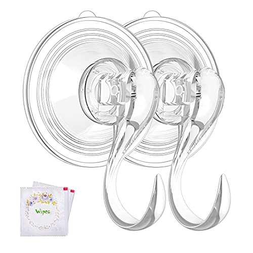 VIS'V Wreath Hanger, Large Clear Heavy Duty Suction Cup Wreath Hooks with Wipes 22 LB Removable Strong Window Glass Door Suction Cup Wreath Holder for Halloween Christmas Wreath Decor - 2 Pcs