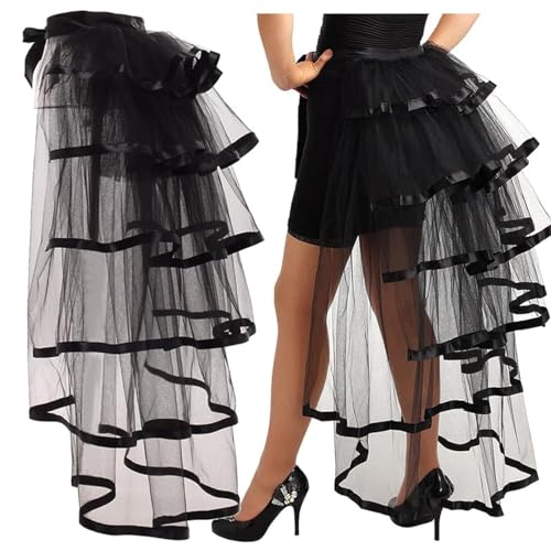 Victorian Steampunk Bustle Skirt 6 Layered Tie-on Belt Tulle Tutu Overskirt A-Black
