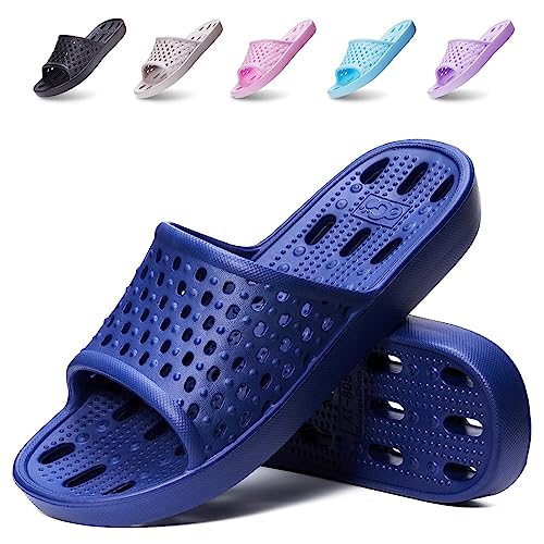 Xomiboe Shower Shoes Men Women Non Slip Bathroom House Slippers College Dorm Room Essentials for Girls Kids Shower Sandals Swimming Water Shoe (Blue,EU40-41)