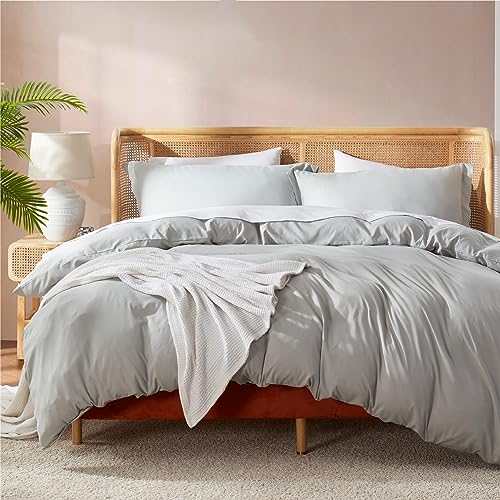 Nestl Light Grey Duvet Cover Queen Size - Soft Double Brushed Queen Duvet Cover Set, 3 Piece, with Button Closure, 1 Duvet Cover 90x90 inches and 2 Pillow Shams