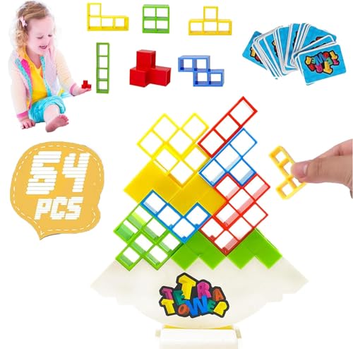 64pcs Tetra Tower Game Balance Stacking Blocks, Tetra Tower Balancing Stacking Board Games Building Blocks Puzzle Toy, Family Games Birthday for Kids Adults