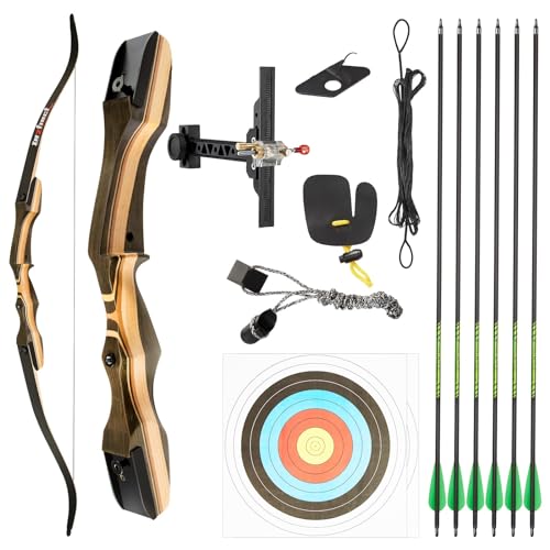 TIDEWE Recurve Bow and Arrow Set for Adult & Youth Beginner, Wooden Takedown Recurve Bow 62' Right Handed with Ergonomic Design for Outdoor Training Practice (30lbs)