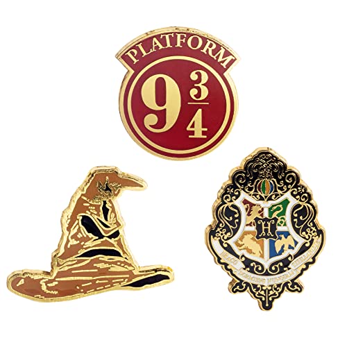 Harry Potter Enamel Pins, Set of 3 - Sorting Hat, Hogwarts Crest, Platform 9 3/4 - Collectible Metal Pin Button Accessory - Officially Licensed - Valentines Day & Easter Gift for Kids, Boys, Girls &