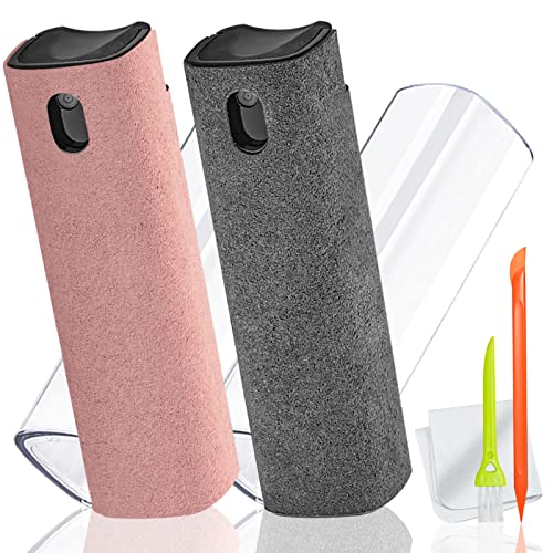 2 Pack Screen Cleaner Spray, DauMeiQH Phone Touchscreen Mist Cleaning Kit for Laptop, Computer, iPad, iPhone, MacBook Pro, Car Screen, Tablet, Monitor, TV with Cloth, Brush and Airpod Pen (Pink Grey)