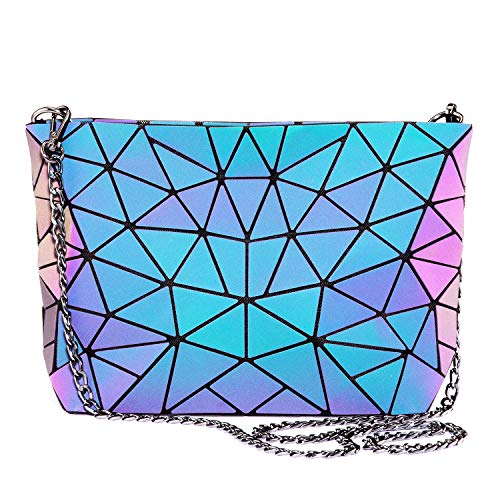 LOVEVOOK Geometric Luminous Purses and Handbags for Women Holographic Reflective Crossbody Bag Wallet