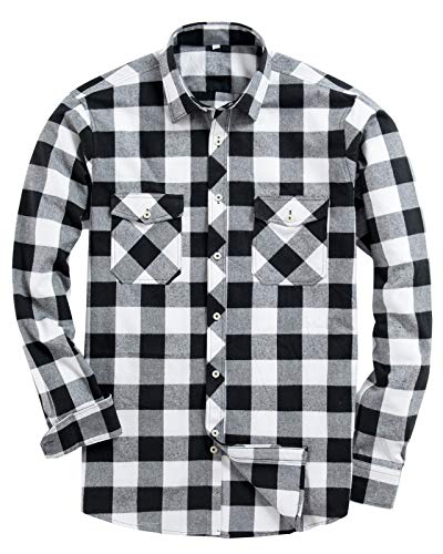 Alimens & Gentle Men's Button Down Regular Fit Long Sleeve Plaid Flannel Casual Shirts Color: White, Size: Medium