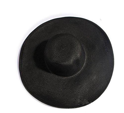 Women Girls Large Brimmed Garden Beach Big Summer Sun Hat Swimming Garden Beach Straw Hat for Holiday Traveling Black