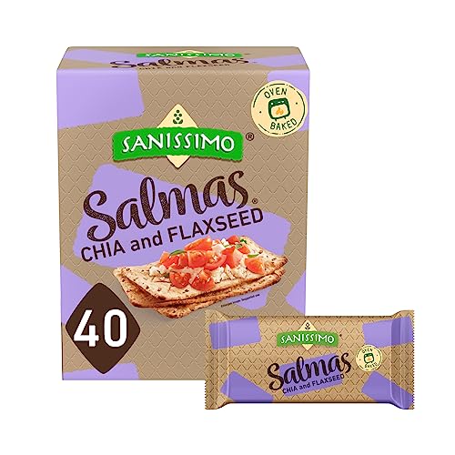 Sanissimo Salmas Chia & Flaxseed, 40 Packs of 3 Crackers, Oven Baked Corn Crackers, Gluten Free, Non-GMO, Kosher Certified