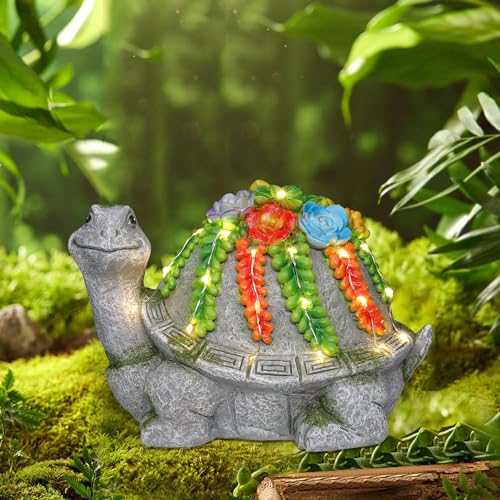 iStatue Solar Turtle Garden Statue with 19 Colorful Succulent LED Lights - 8.3'' Resin Tortoise Figurine - Outdoor Decor for Lawn Patio Yard Home Decoration Gifts (Turtle)