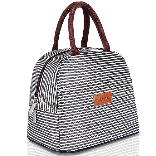 BALORAY Lunch Bag for Women Men Insulated Lunch Box for Adult Reusable Lunch Tote Bag for Work, Picnic or Travel(Black White Stripes)