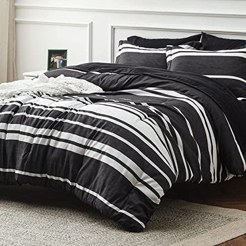 Bedsure Bed in a Bag King Size 7 Pieces, Black White Striped Bedding Comforter Sets All Season Bed Set, 2 Pillow Shams, Flat Sheet, Fitted Sheet and 2 Pillowcases