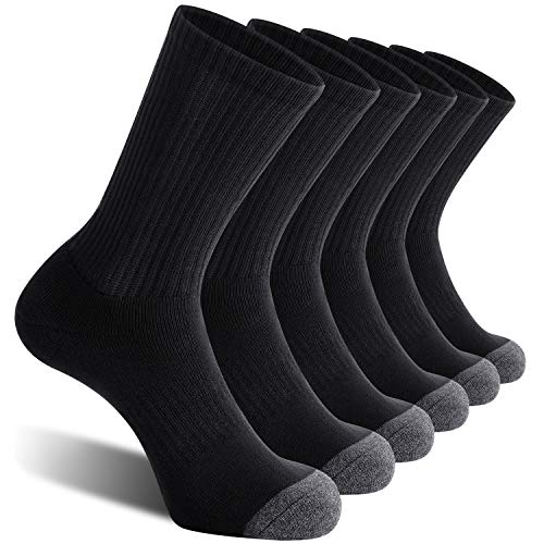 CelerSport 6 Pack Men's Athletic Crew Socks, Work Boot Socks with Full Cushion, Black, Shoe Size: 12-15