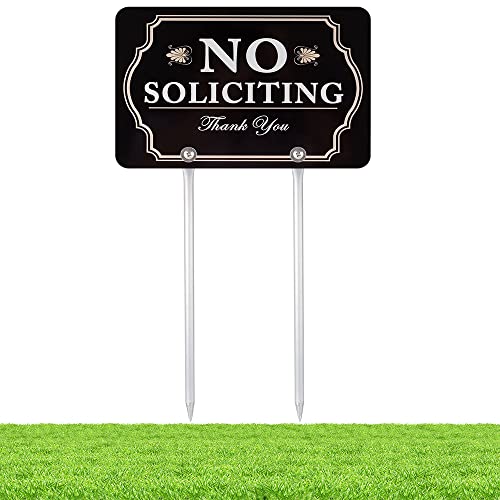 Kichwit No Soliciting Sign for House, No Soliciting Yard Sign, 12' x 8', 14' Long Metal Stakes Included