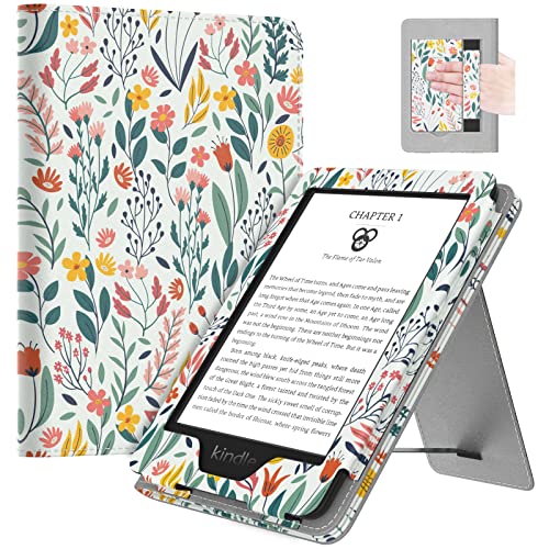 MoKo Case Fits All-New 6' Kindle (11th Generation, 2022 Release)/ Kindle (10th Gen,2019)/Kindle (8th Gen, 2016), Ultra Lightweight PU Shell Cover with Auto Wake/Sleep for Kindle 2022, Flowers