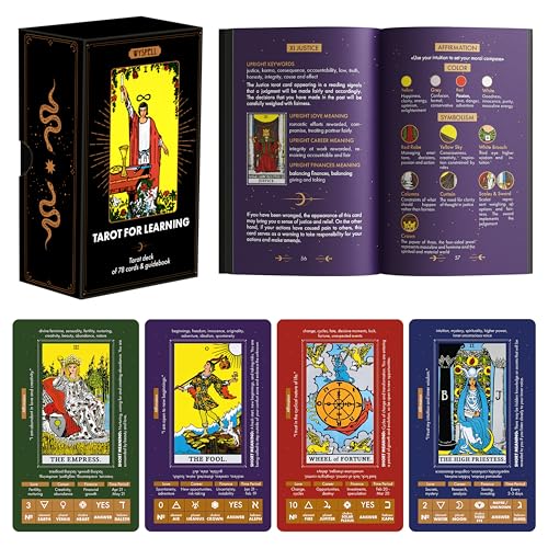 Wyspell Tarot for Learning - Tarot Cards with Meanings on Them - Beginner Tarot Deck with Meanings on Them - Tarot Cards for Beginners with Guide Book