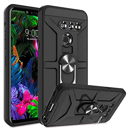 ATUMP G8 ThinQ Case, G8 Case with HD Screen Protector, 360° Rotation Ring Holder Kickstand [Work with Magnetic Car Mount] PC+ TPU Phone Case for LG G8, Black