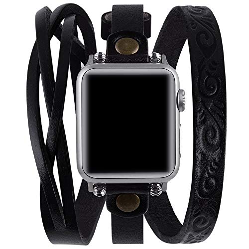 Vikoros Leather Double Wrap Band Compatible for Apple Watch 38mm 40mm 41mm Ultra Iwatch Series 876543 Womens, Cool Woven Leather Bracelet Design Watch Bands Strap Compatible with Apple Watch SE,